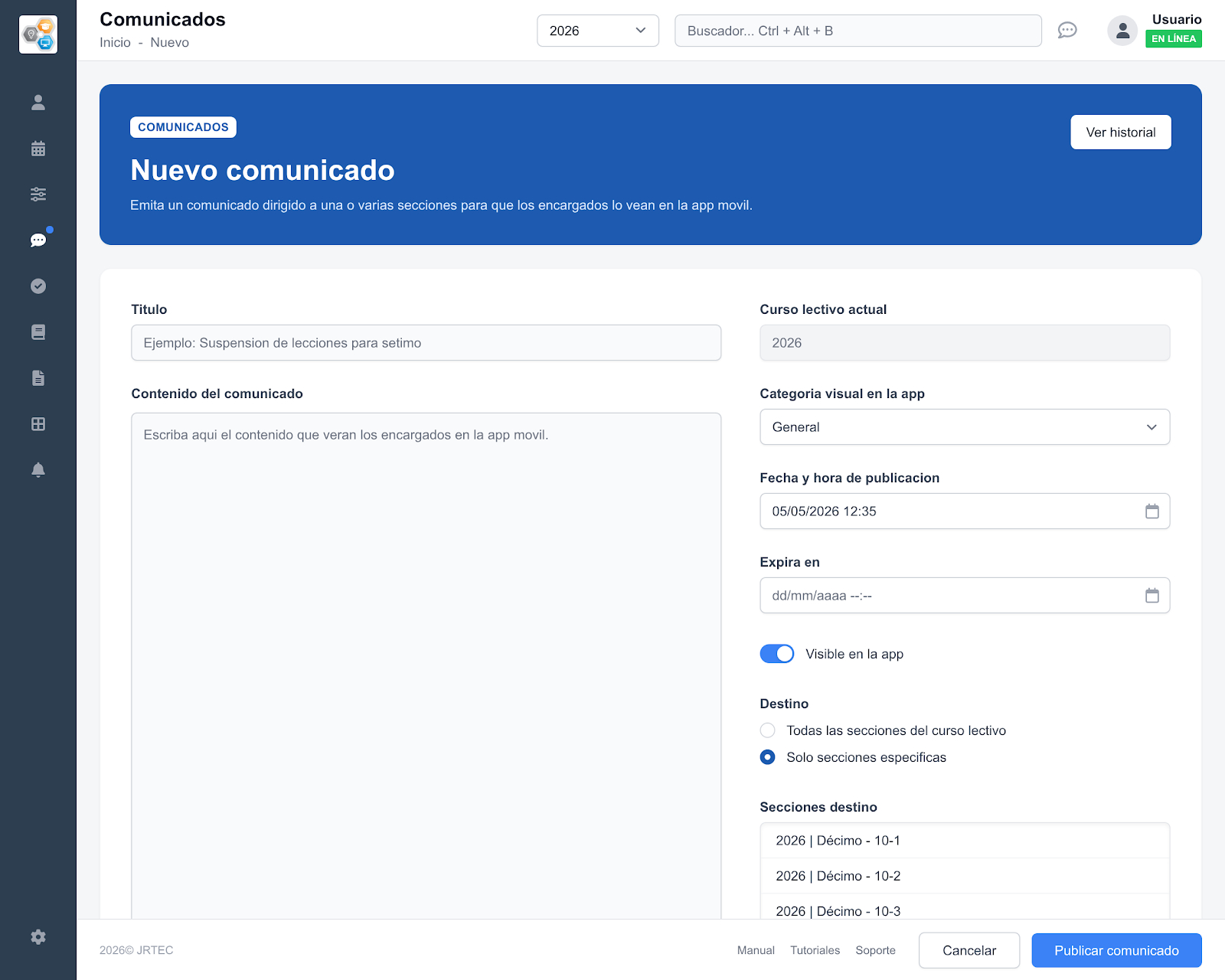Comunicados Institucionales - Software para colegios y liceos