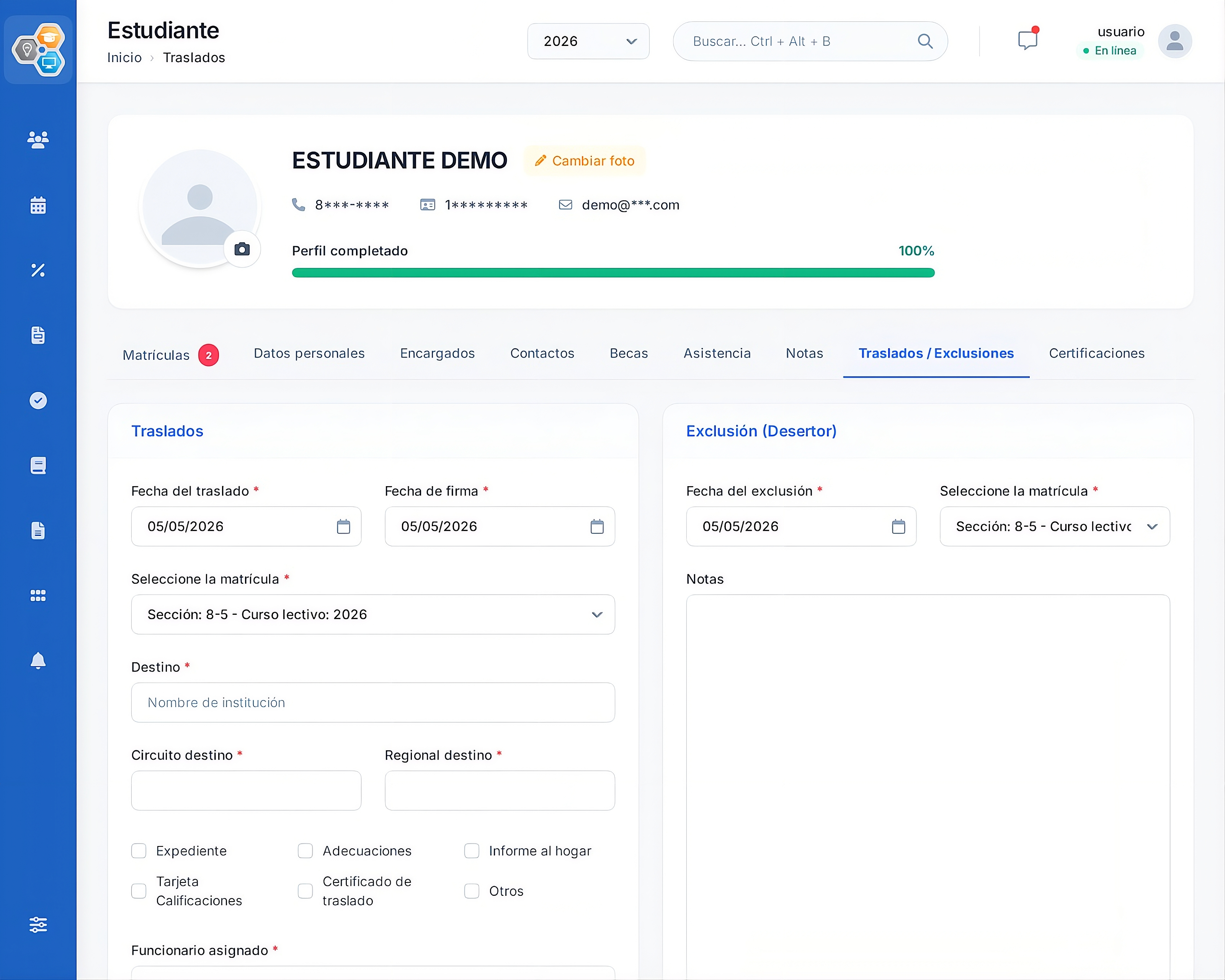 Trazabilidad de Traslados, Exclusiones y Reincorporaciones - Software para colegios y liceos
